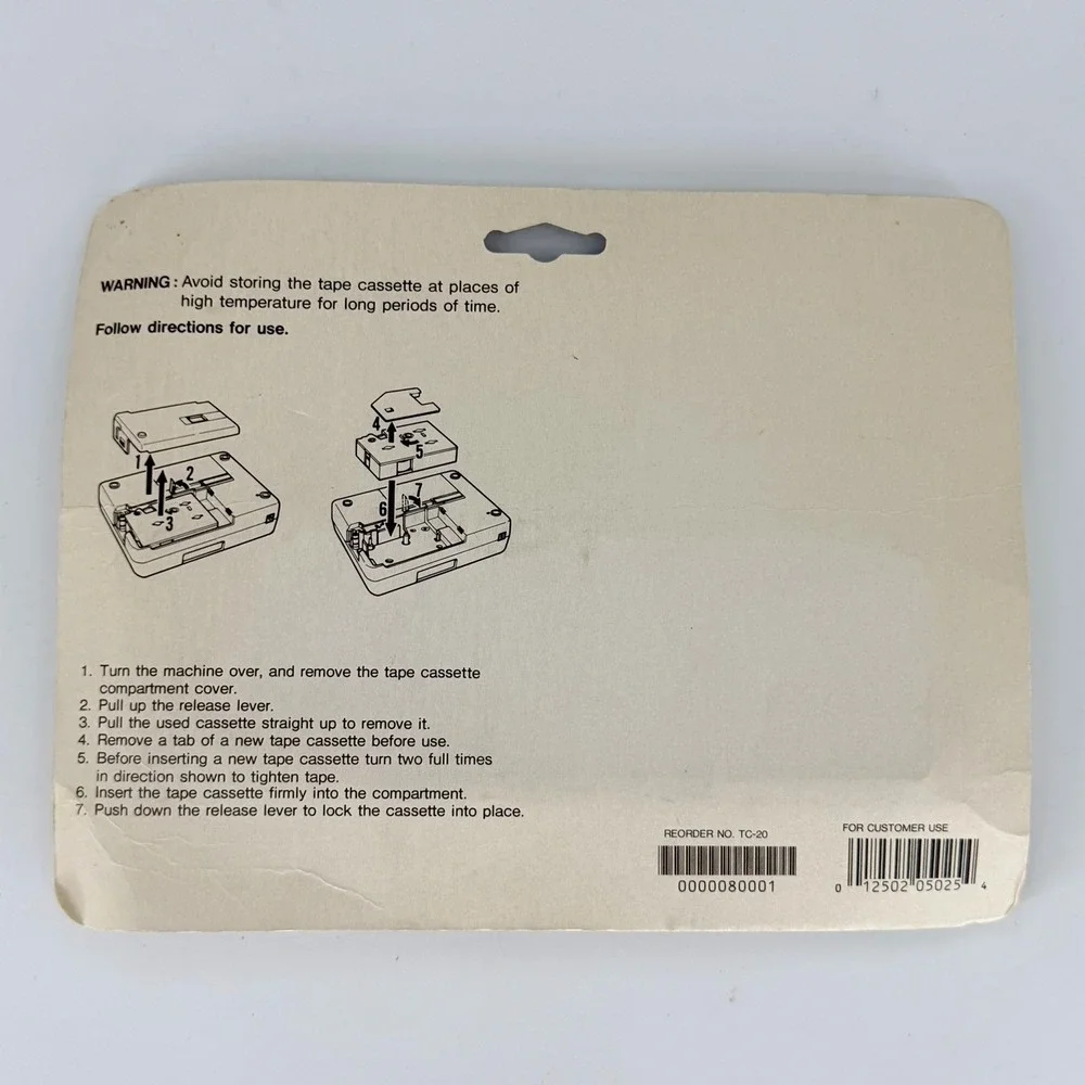 Brother P Touch TC-20 Tape Cassette Black on White 12mm 2 Pack